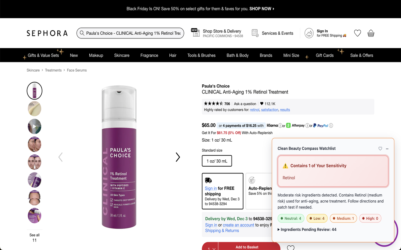 Clean Beauty Compass Extension Screenshot 4